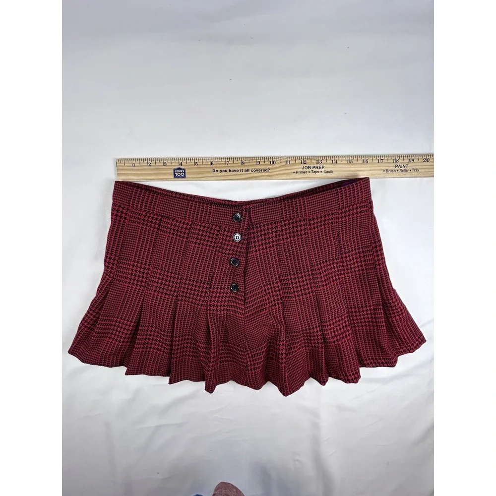 Vtg Y2K Miley Cyrus Max Azria Red Plaid Pleated Micro Mini Skirt Sz 11 Holiday‎